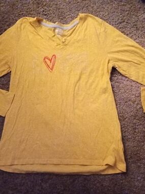 Women’s Yellow Long-Sleeve V-Neck Top with Heart Detail